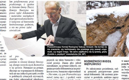 Przewodniczący Komisji Rewizyjnej Tadeusz Groszek. Po prawej: rów przy ul. Zaściankowej